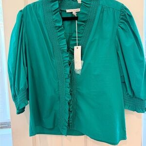 Love the Label Green Ruffle-Front Blouse